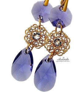 CRYSTALS BEAUTIFUL EARRINGS TANZANITE FEEL GOLD PLATED STERLING SILVER