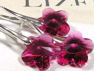 Kryształy Komplet Srebro Kwiaty Fuchsia
