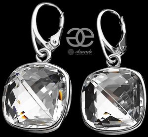 CRYSTALS BEAUTIFUL EARRINGS PENDANT CRYSTAL SQUARE STERLING SILVER 925