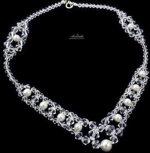 CRYSTALS BEAUTIFUL WEDDING NECKLACE CRYSTAL PEARL STERLING SILVER 925