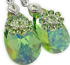 Kryształy Piękne Zielone Kolczyki Peridot Flower