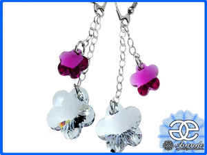 Kolczyki Kryształy Kwiaty Fuchsia Crystal Srebro