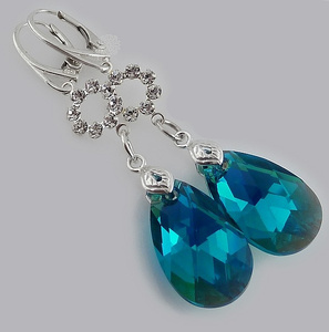 Kryształy Piękne Kolczyki Blue Zircon Srebro