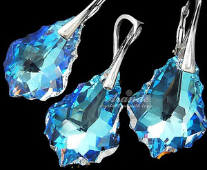CRYSTALS JEWELLERY SET BLUE AURORA BAROQUE STERLING SILVER 925 CERTIFICATE