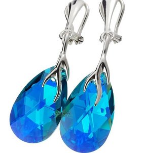 NEW CRYSTALS CRYSTALS *BLUE ZIRCON* EARRINGS STERLING SILVER 925 CLIPSES