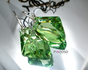 Kryształy Piękne Duże Kolczyki Zielone 27 Srebro