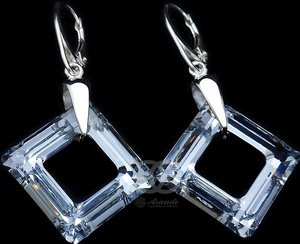 CRYSTALS LARGE EARRINGS COMET SQUARE STERLING SILVER