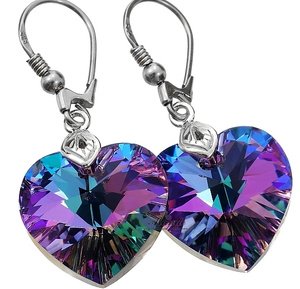 CRYSTALS CRYSTALS *VITRAIL HEART* EARRINGS STERLING SILVER 925 CERTIFICATE