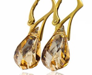 CRYSTALS BEAUTIFUL EARRINGS GOLDEN SHADOW GOLD PLATED STERLING SILVER