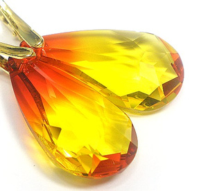 Kryształy Kolczyki Srebro Pozłacane Fireopal 24mm
