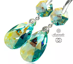 CRYSTALS NEW LONG EARRINGS GREEN BLUE STERLING SILVER