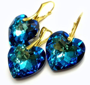 WYSYŁKA GRATIS Komplet SWAROVSKI serca BLUE