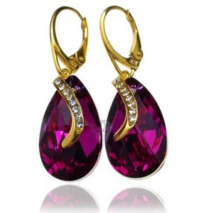 CRYSTALS CRYSTALS *FUCHSIA SENTI GOLD* UNIQUE EARRINGS 24K GOLD PLATED SILVER