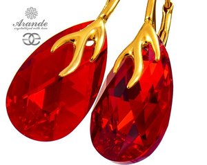 CRYSTALS DECORATIVE EARRINGS SIAM GOLD PLATED SILVER