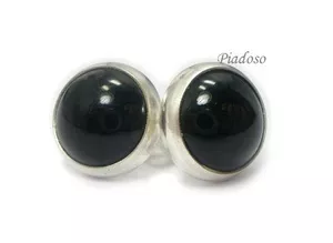 Onyks Czarny Srebro Piękne Kolczyki 11mm Sztyft