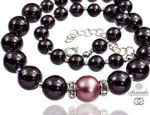 CRYSTALS PEARLS NATURAL HEMATITE BEAUTIFUL NECKLACE STERLING SILVER 925