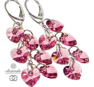 CRYSTALS LONG EARRINGS *ROSE MIX* STERLING SILVER