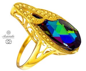 CRYSTALS RING MERIDIAN BLUE ADMIRE GOLD PLATED STERLING SILVER