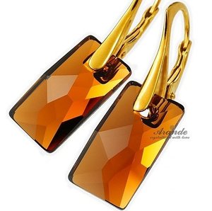 CRYSTALS CRYSTALS *SMOKED TOPAZ* EARRINGS GOLD PLATED STERLING SILVER 925