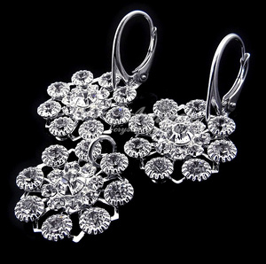 CRYSTALS EARRINGS PENDANT CHAIN *CRYSTAL FLOW LUX* STERLING SILVER