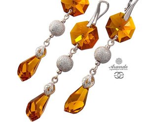 CRYSTALS BEAUTIFUL LONG EARRINGS PENDANT TOPAZ  DIAMOND STERLINGS SILVER 925