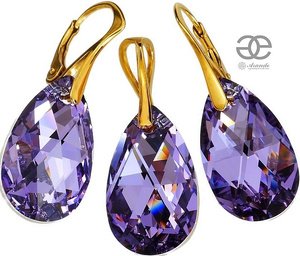 EARRINGS+PENDANT CRYSTALS CRYSTALS VIOLET COMET GOLD PLATED STERLING SILVER