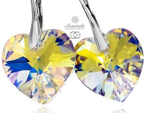 Kryształy  piękne kolczyki Serca AURORA SREBRO