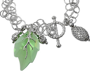 Kryształy Ozdobna Bransoletka Green Leaf Srebro