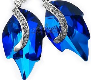CRYSTALS CRYSTALS *BLUE LEAF SENTI* UNIQUE EARRINGS STERLING SILVER CERTIFICATE