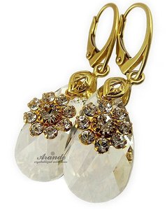 CRYSTALS BEAUTIFUL EARRINGS SHADOW FLOWER GOLD PLATED STERLING SILVER 925