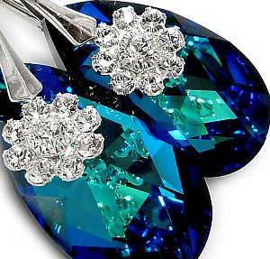 Nowe! Kryształy Piękne Kolczyki Blue Flower 28mm
