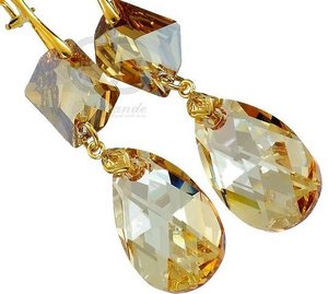 CRYSTALS EARRINGS GOLDEN 28+20 GOLD PLATED SILVER CERTIFICATE
