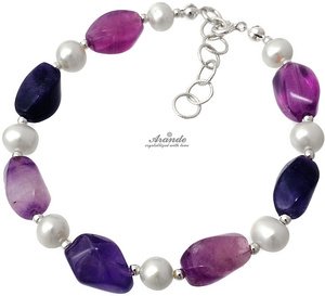 NATURAL FLUORITE WHITE PEARL BEAUTIFUL BRACELET STERLING SILVER 925