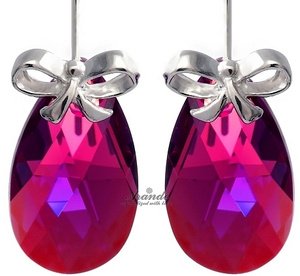 CRYSTALS CRYSTALS *FUCHSIA* EARRINGS STERLING SILVER 925 CERTIFICATE