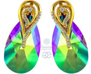 NEW CRYSTALS BEAUTIFUL EARRINGS PARADISE SHINE AURE GOLD PLATED STERLING SILVER