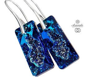 NEW CRYSTALS BEAUTIFUL EARRINGS BLUE DESIGN STERLING SILVER 925