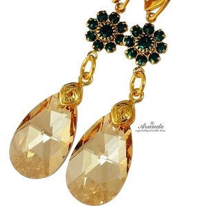 CRYSTALS BEAUTIFUL EARRINGS GOLDEN FEEL GOLD PLATED STERLING SILVER