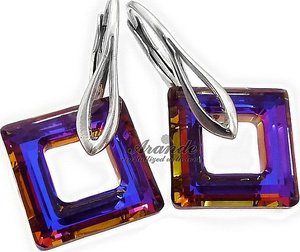 CRYSTALS BEAUTIFUL EARRINGS PENDANT VOLCANO SQUARE STERLING SILVER 925