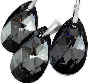 CRYSTALS CRYSTALS *SILVER NIGHT* LARGE EARRINGS+PENDANT STERLING SILVER 925