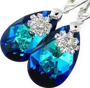Kryształy piękne kolczyki BLUE FLOWER 28MM SREBRO