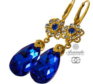 NOWE Kryształy PIĘKNE KOLCZYKI BLUE FEEL GOLD