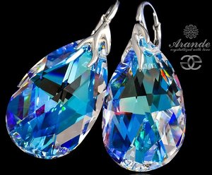 CRYSTALS SILVER EARRINGS BLUE AURORA STERLING SILVER 925