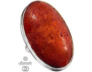 BEAUTIFUL RING NATURAL RED CORAL STERLING SILVER