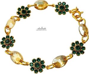 CRYSTALS BEAUTIFUL BRACELET GOLDEN EMERALD FEEL GOLD PLATED STERLING SILVER