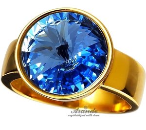 Kryształy piękny pierścionek SAPPHIRE ZŁOTE SREBRO