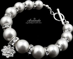 CRYSTALS BEAUTIFUL BRACELET WHITE PEARL FLOW STERLING SILVER