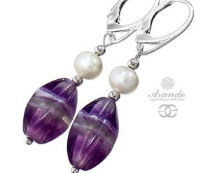 BEAUTIFUL EARRINGS WITH NATURAL FLUORITE AND GENUINE PEARLS STERLING SILVER