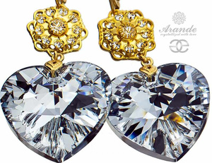 CRYSTALS UNIQUE EARRINGS COMET HEART FEEL GOLD PLATED STERLING SILVER