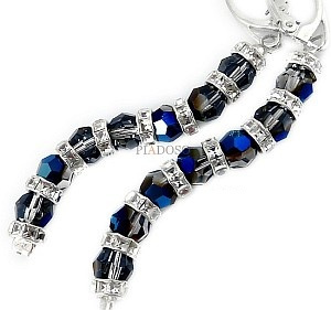 EARRINGS CRYSTALS CRYSTALS *BLUE NIGHT* STERLING SILVER CERTIFICATE