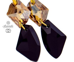 CRYSTALS BEAUTIFUL EARRINGS "COSMO JET" GOLD PLATED STERLING SILVER